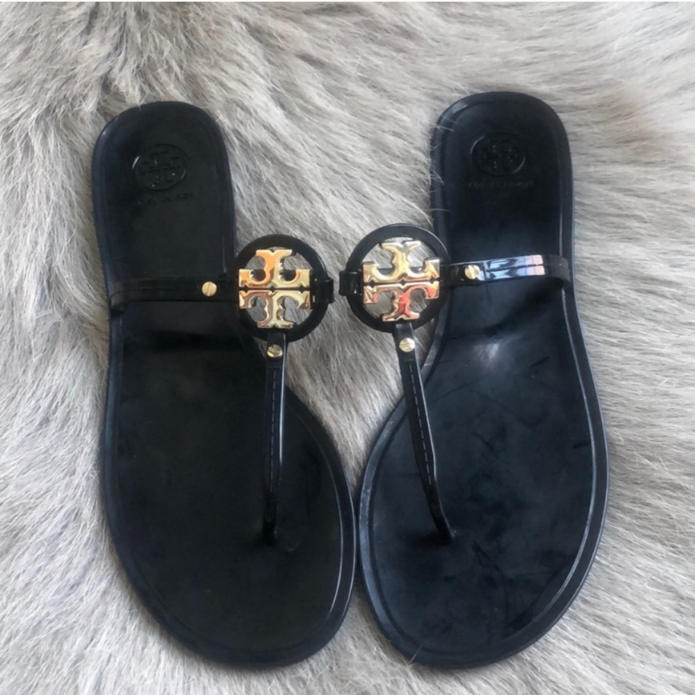 Black Tory Burch mini miller jelly sandals 10